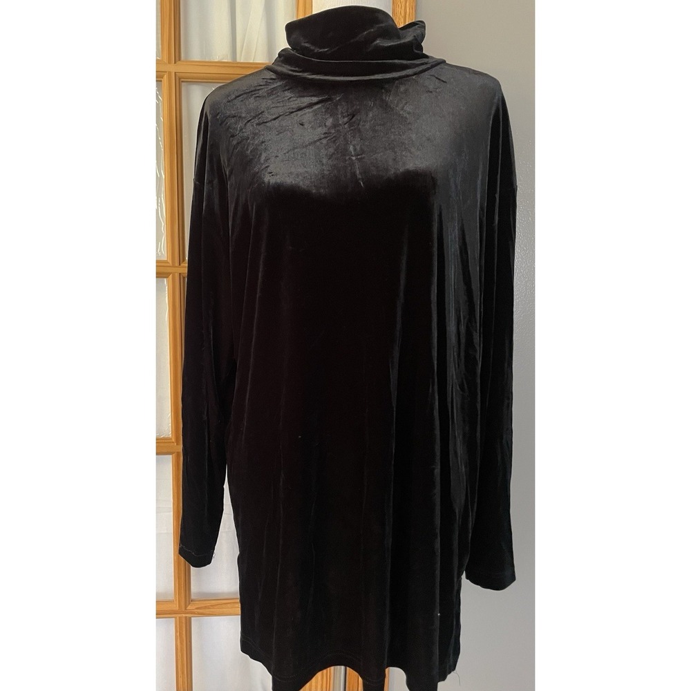 Vtg Black Velvet Oversized Tunic Top Women's Sz L Pullover  Party City Gothic
